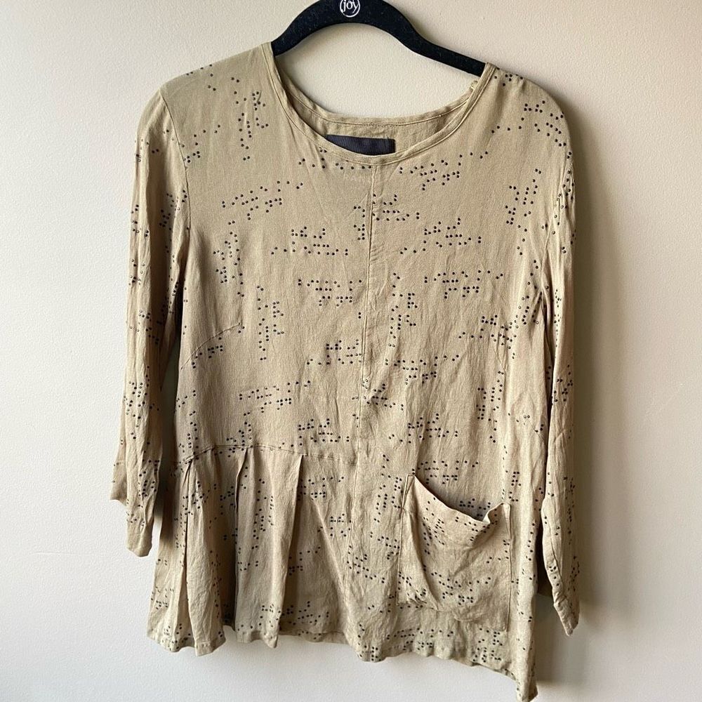 Bitte Kai Rand Women's Dotted-Pattern Side Pleated Hem Blouse Olive Green - SZ S